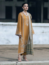 IZEL - 3PC DHANAK EMBROIDERED SHIRT WITH TWILL PRINTED SHAWL AND TROUSER - HZG2370